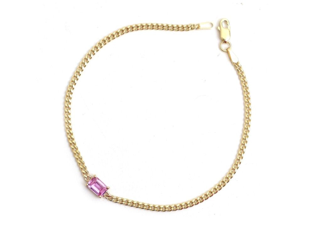 Pulsera zafiro rosa corte esmeralda