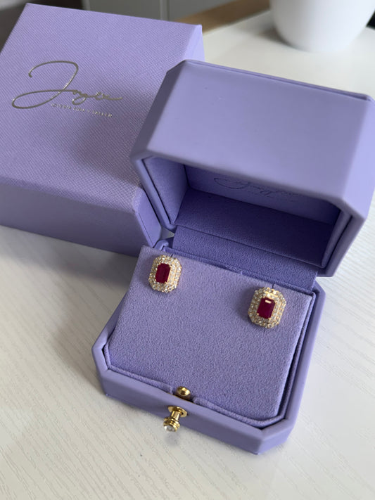 Aretes rubí doble halo