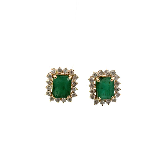 Aretes esmeralda halo de diamantes