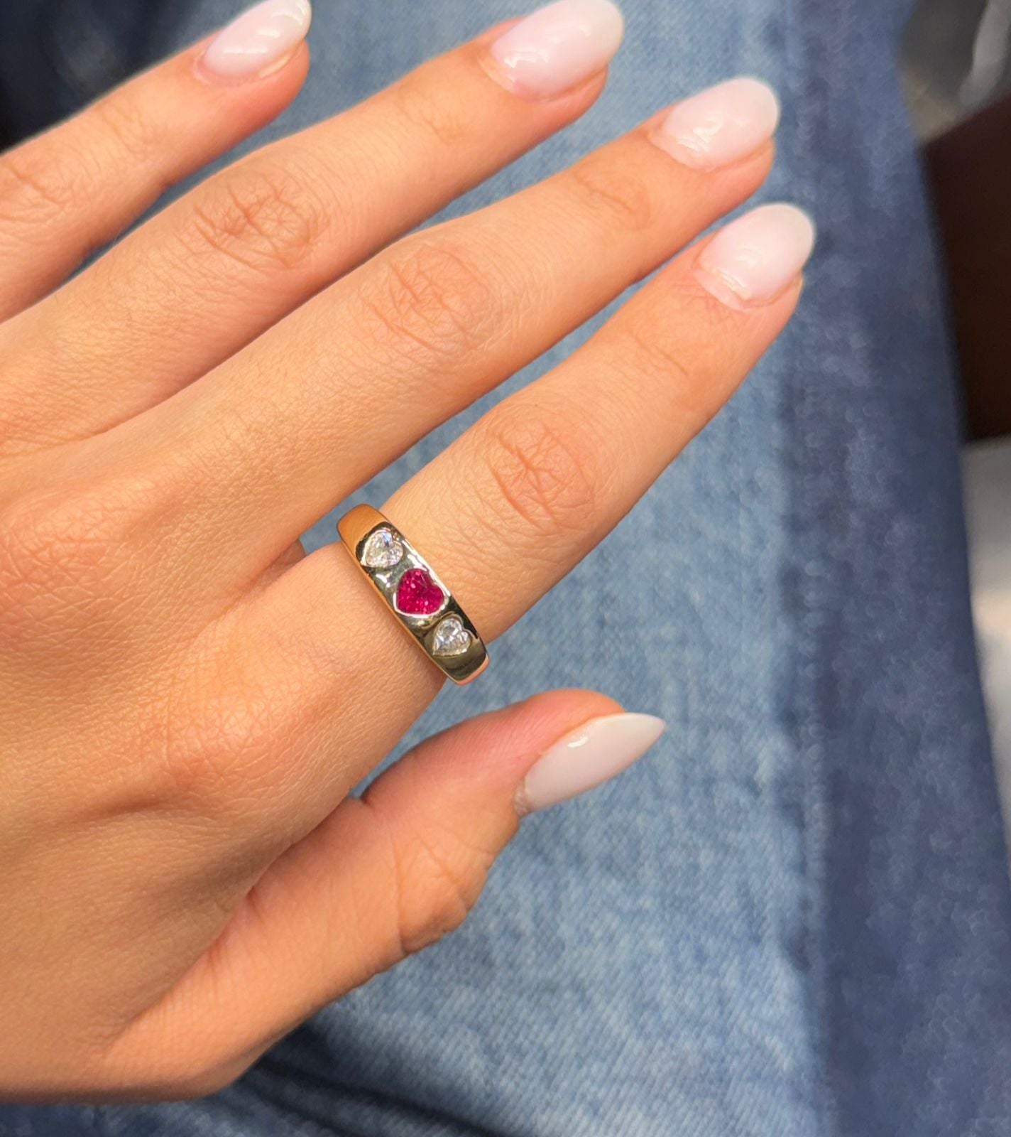 Anillo chunky rubí y brillantes