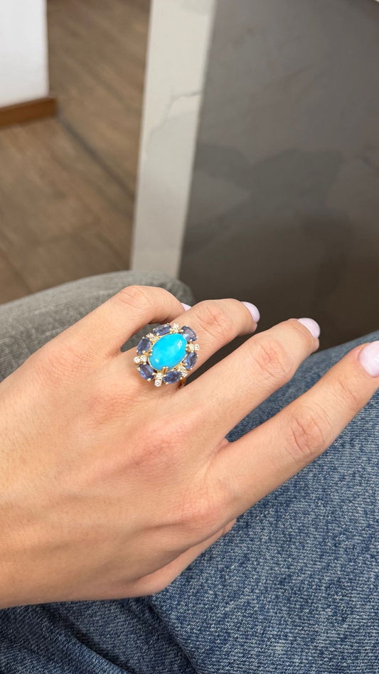 Anillo turquesa grande ovalada