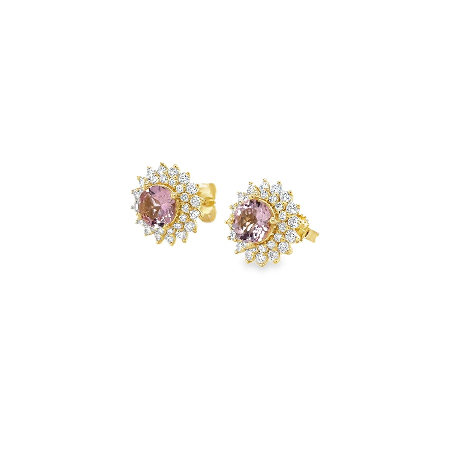 Aretes turmalina rosa con doble halo de diamantes