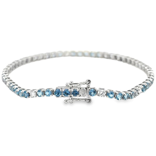 Pulsera tennis bracelet de aguamarinas con diamantes