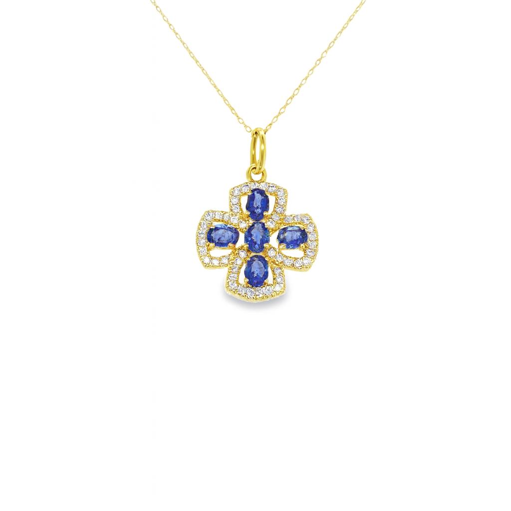 Dije de Cruz con zafiros ovales con diamantes