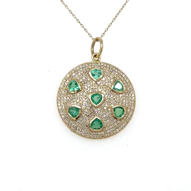 Dije de 7 Esmeraldas con pave de diamantes