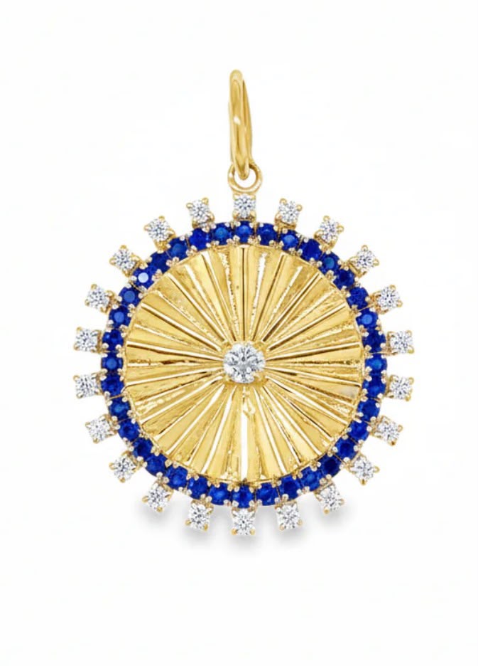 Charm circulo con diamantes y zafiros