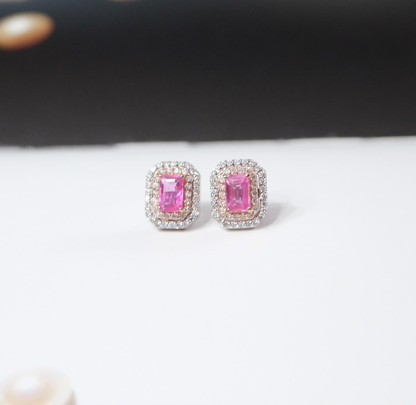 Aretes zafiros rosas y diamantes naturales