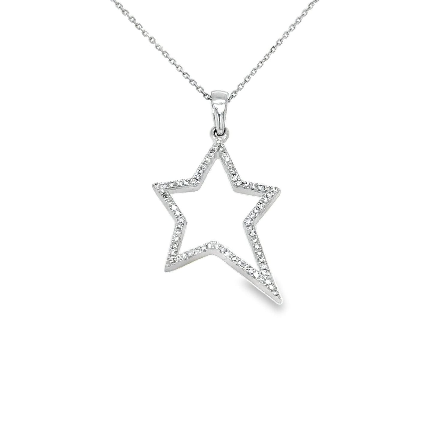 Dije de estrella con diamantes naturales en oro blanco 14k