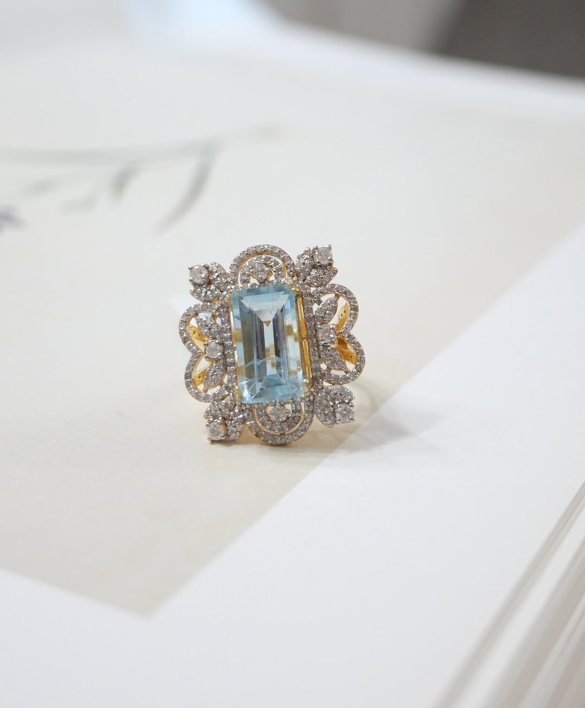 Anillo plata con aguamarina y diamantes talla 7