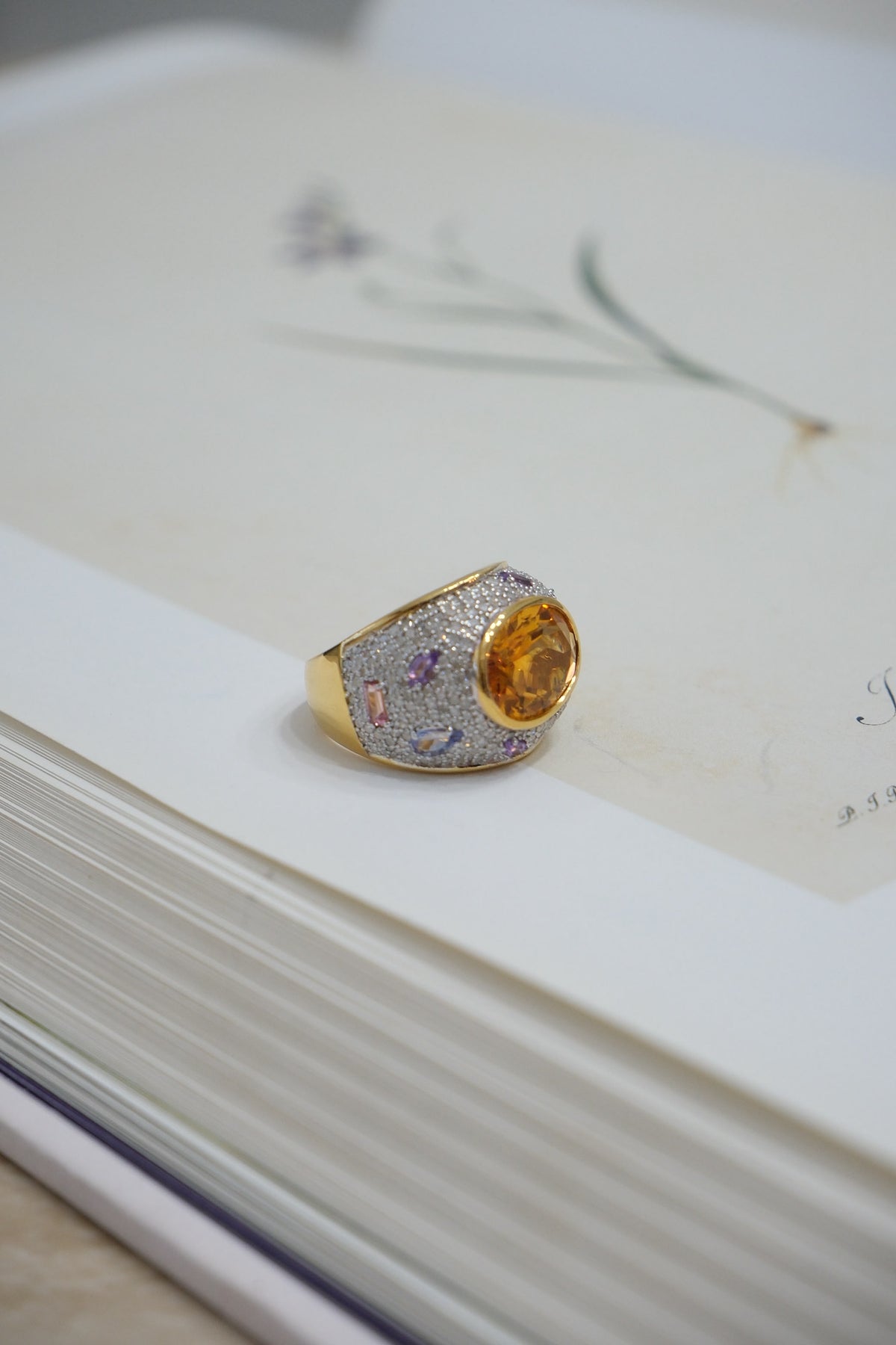 Anillo de plata con citrina, turmalina y amatista talla 7.5