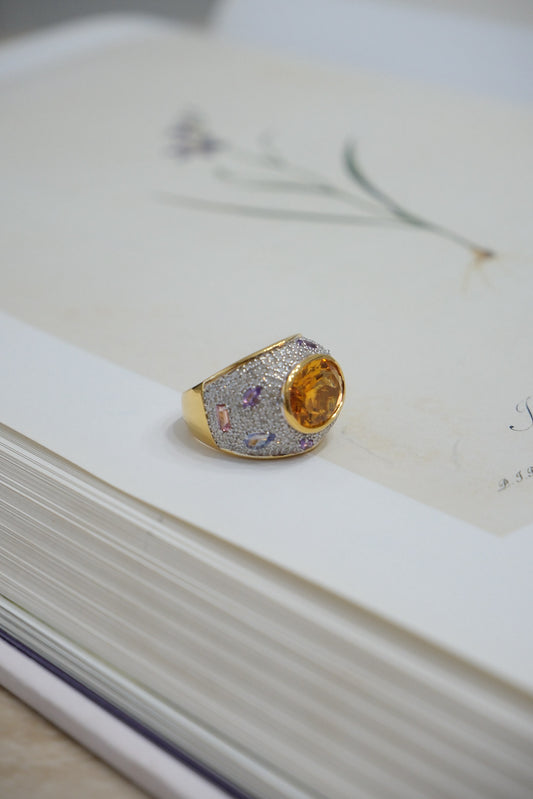 Anillo de plata con citrina, turmalina y amatista talla 7.5
