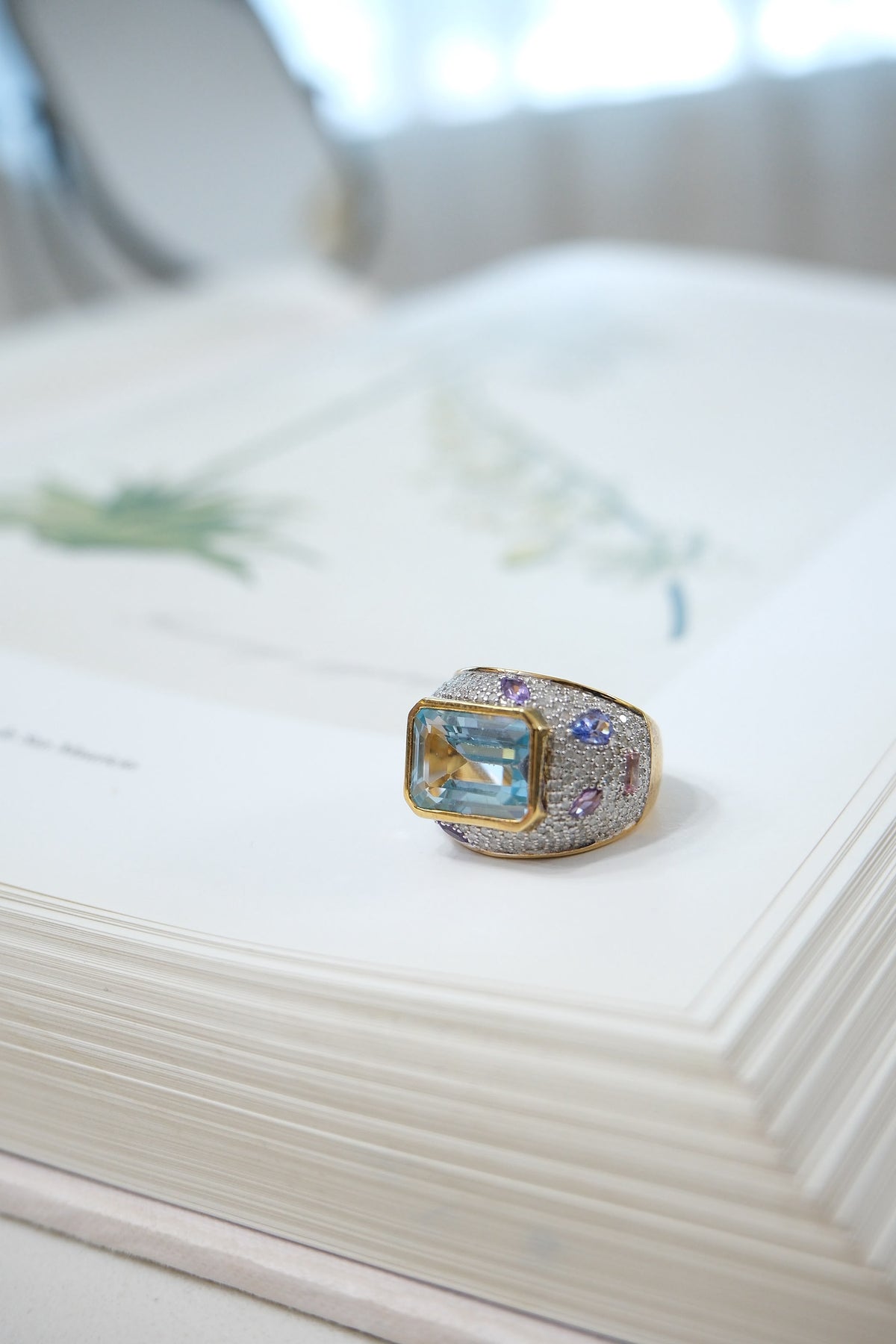 Anillo plata topacio, diamante y amatisa talla 8