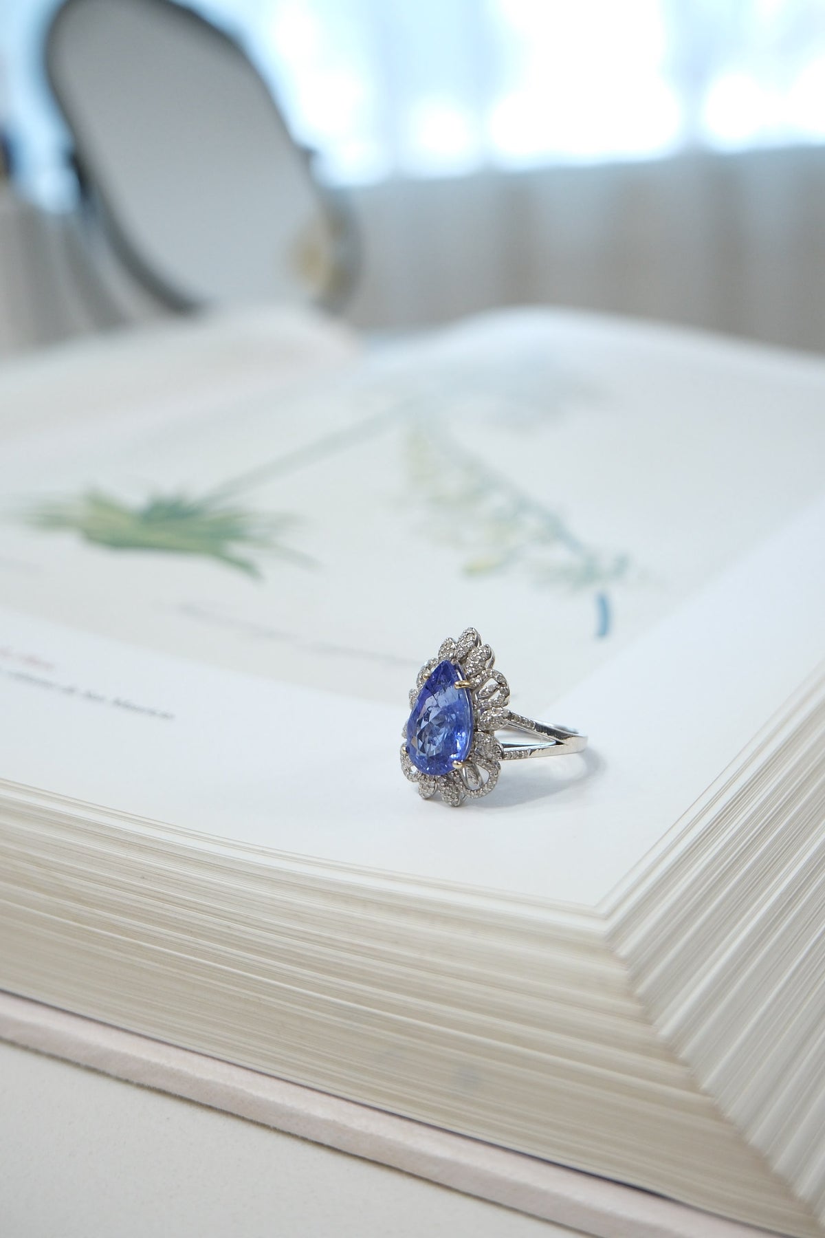 Anillo plata tanzanita y diamantes talla 7.5