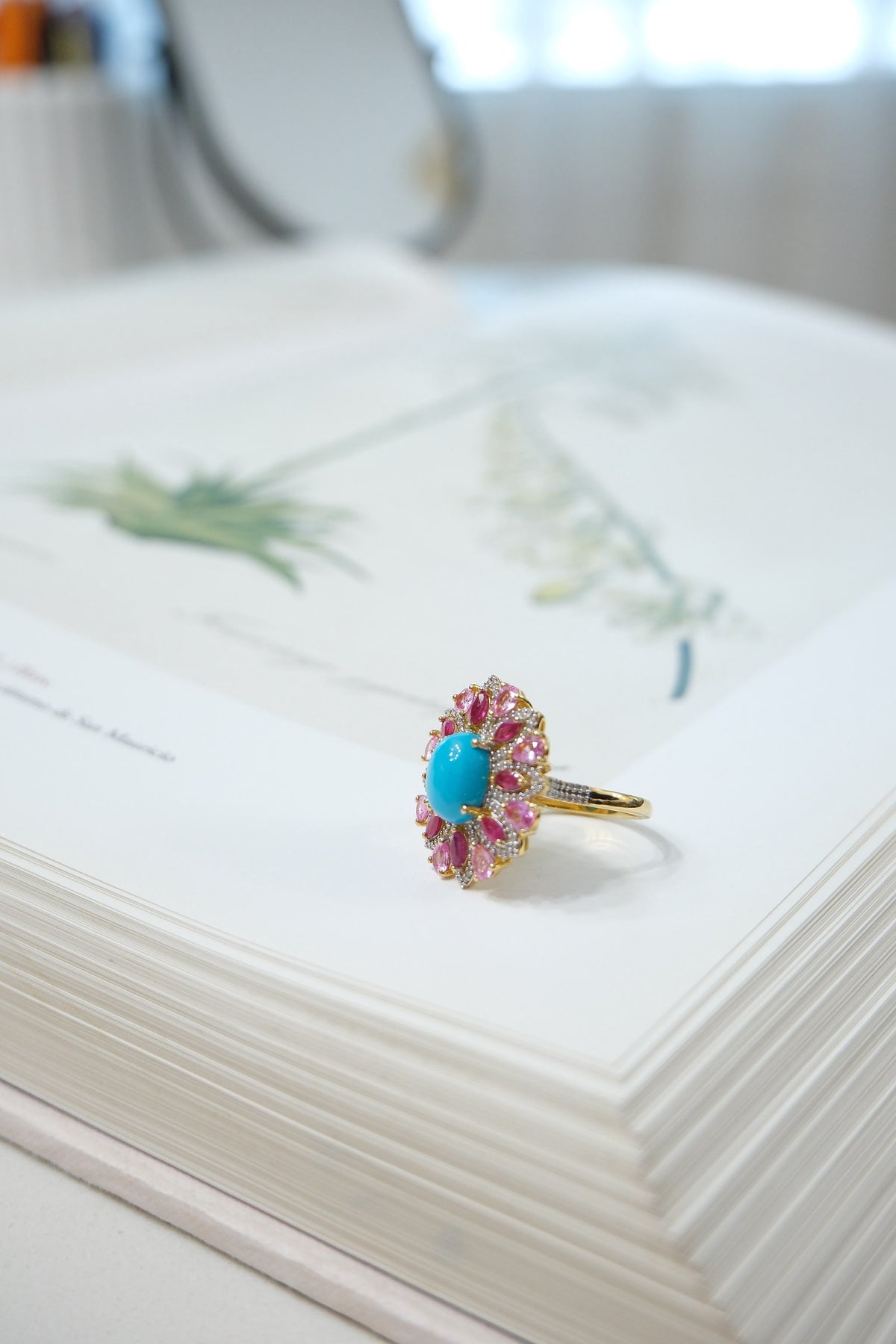 Anillo plata con turquesa y zafiro talla 7