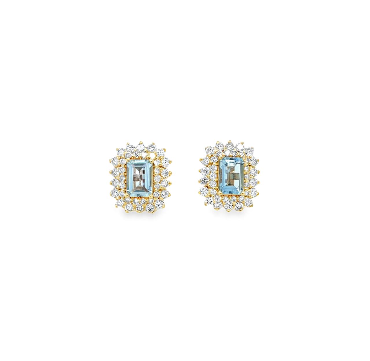 Aretes Ana aguamarinas doble halo con diamantes