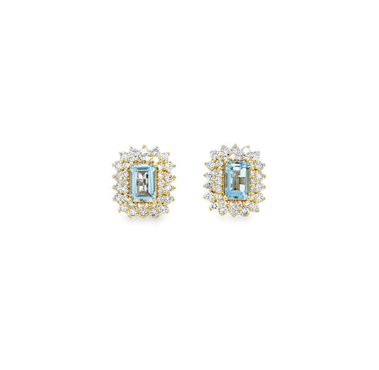 Aretes Ana aguamarinas doble halo con diamantes