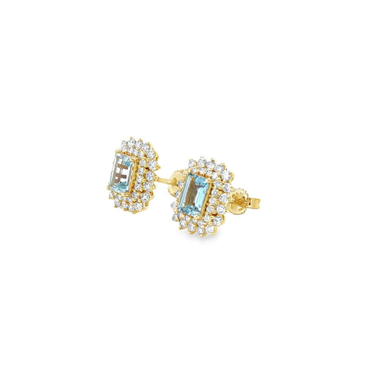 Aretes Ana aguamarinas doble halo con diamantes