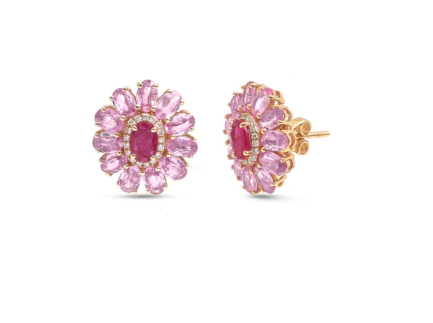 Aretes capri zafiro rosa y rubí