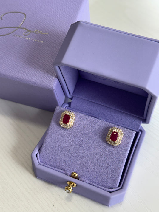 Aretes rubí doble halo