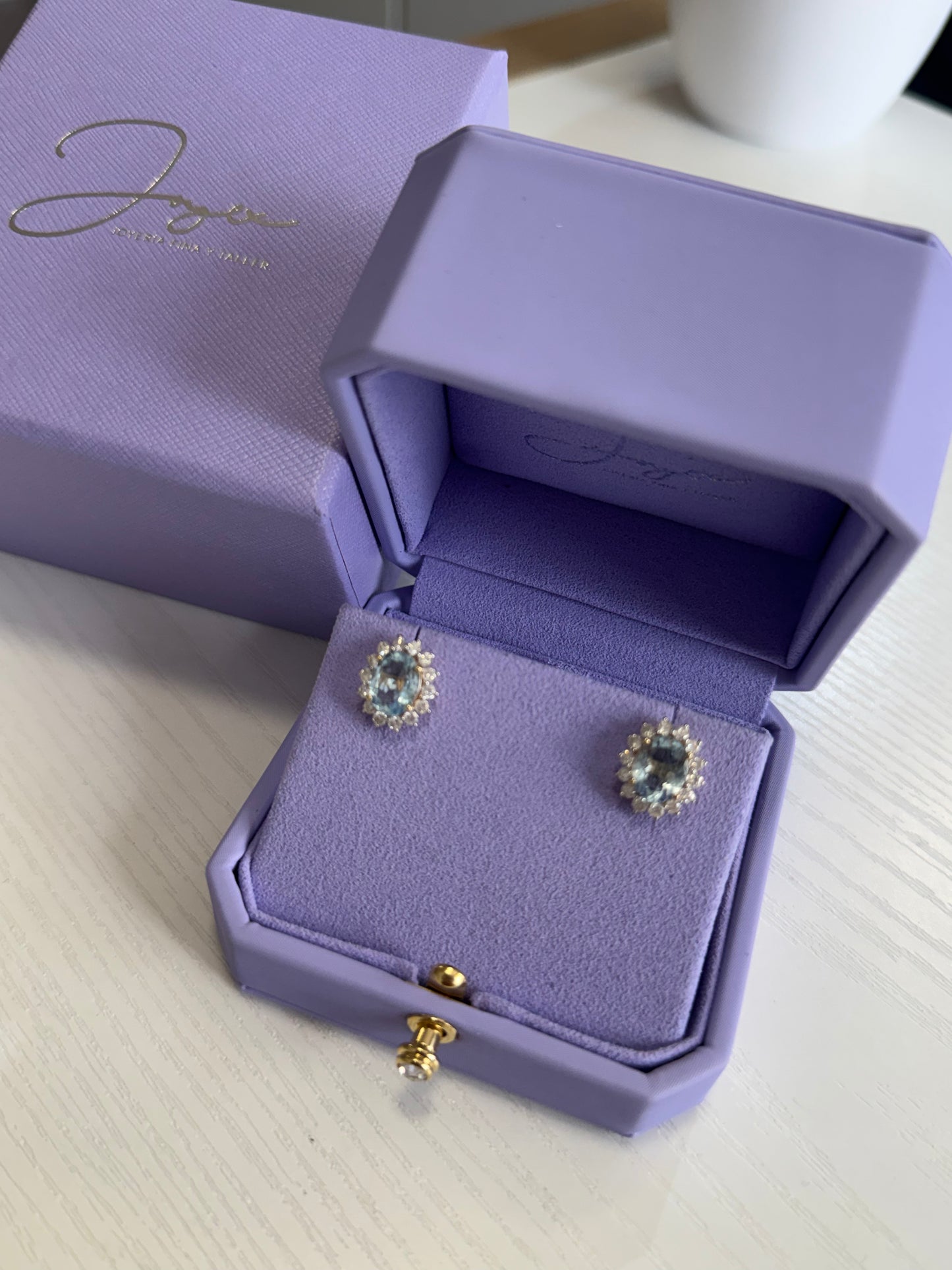 Aretes aguamarina y diamantes