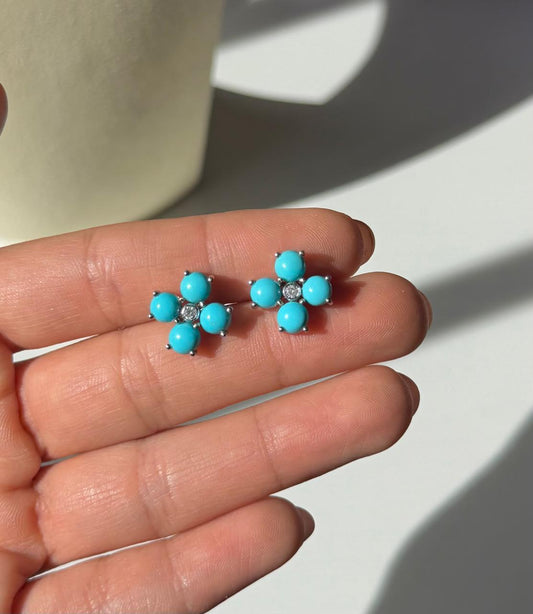 Aretes flores turquesas