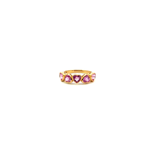 Anillo corazones zafiros rosas biselados