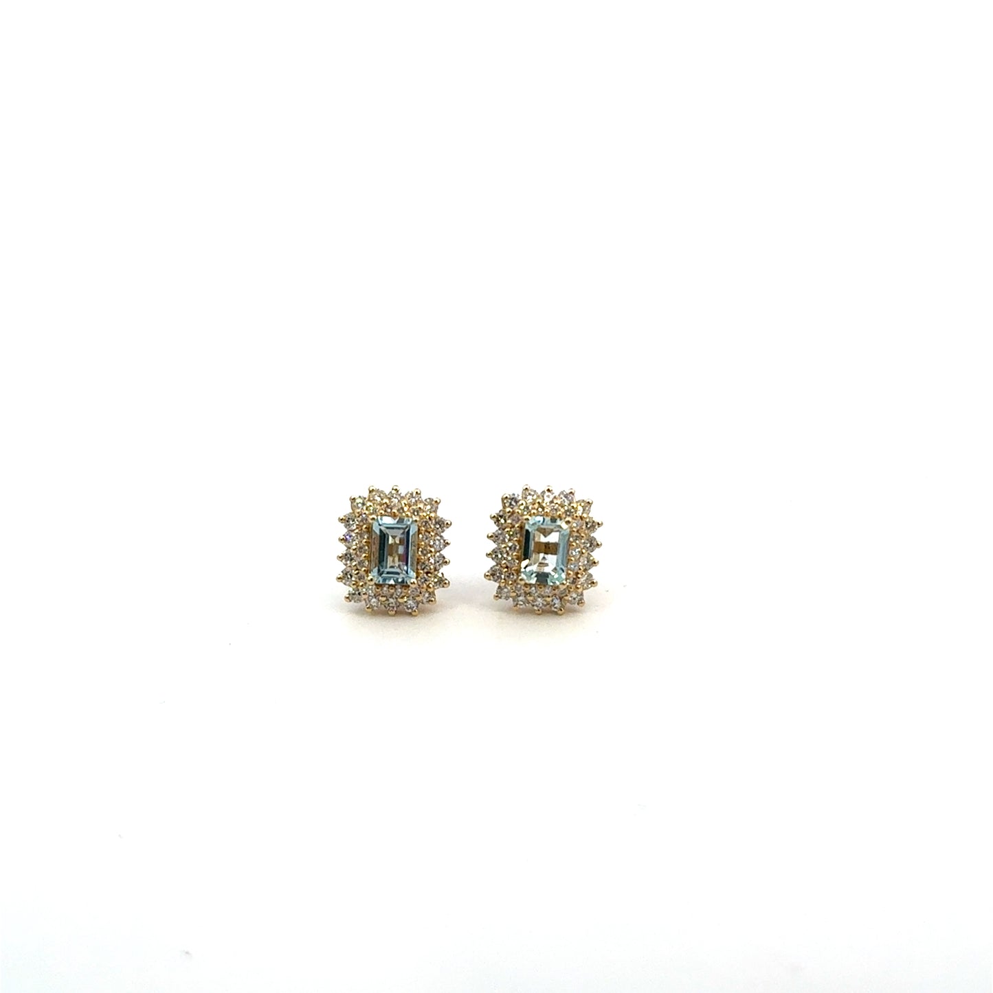 Aretes Ana aguamarinas doble halo con diamantes