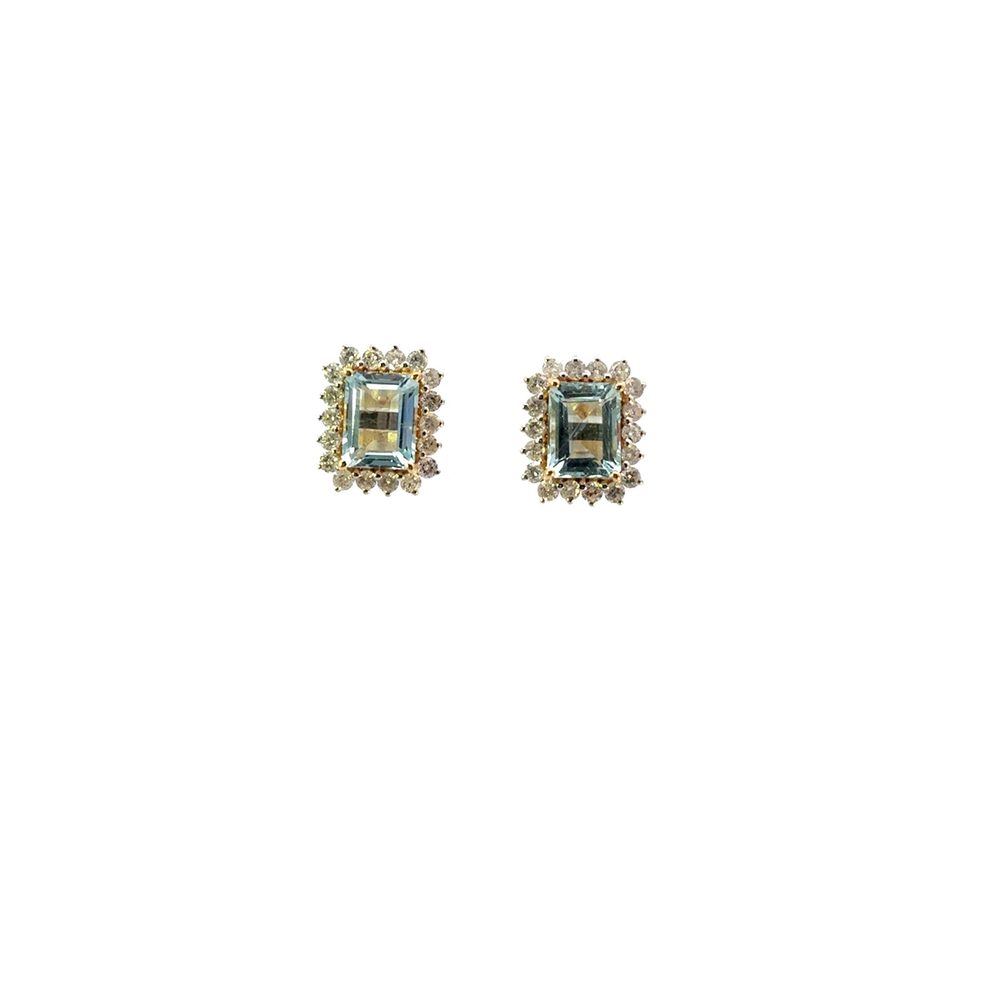 Aretes aguamarinas corte esmeralda y diamantes