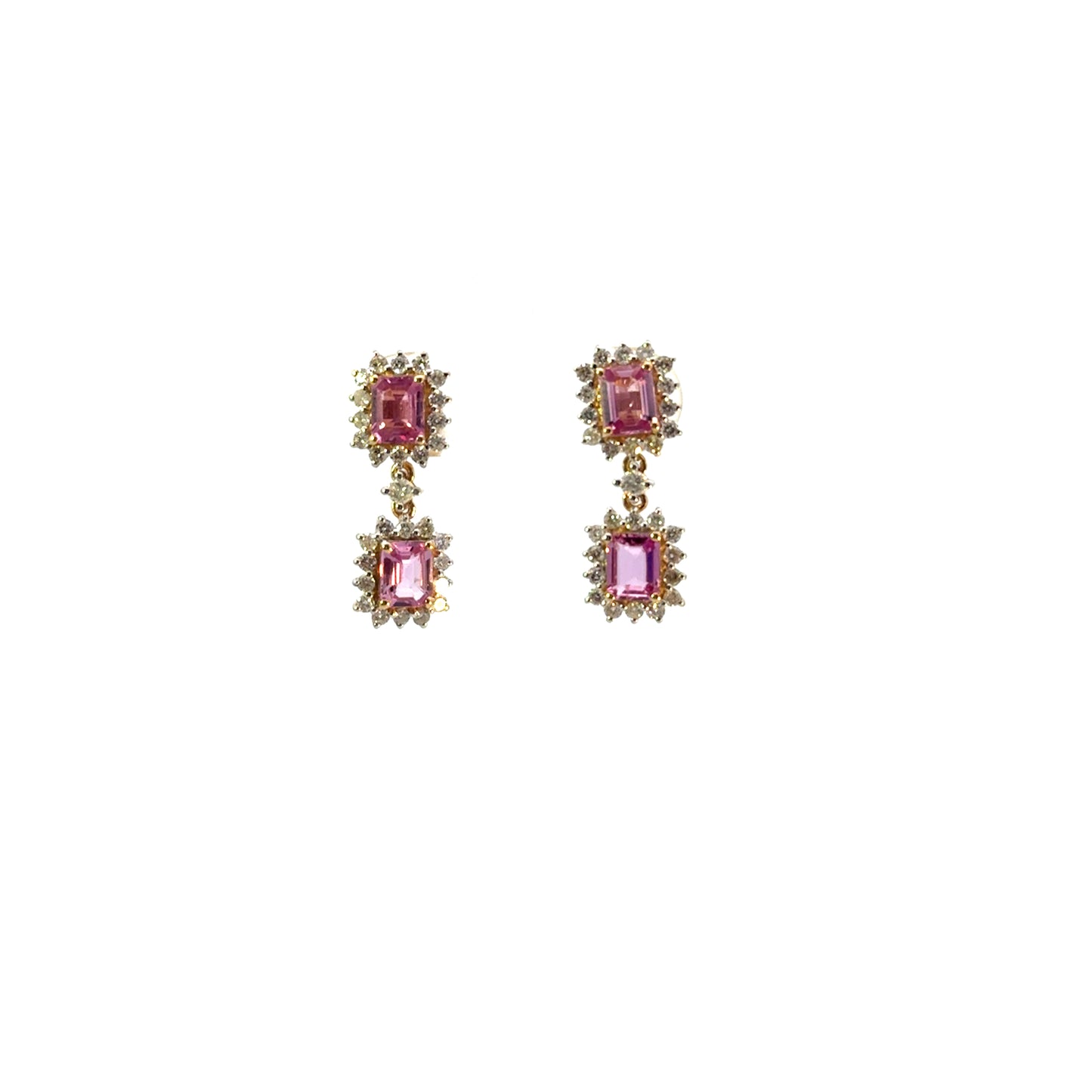 Aretes colgantes zafiro rosa y diamantes