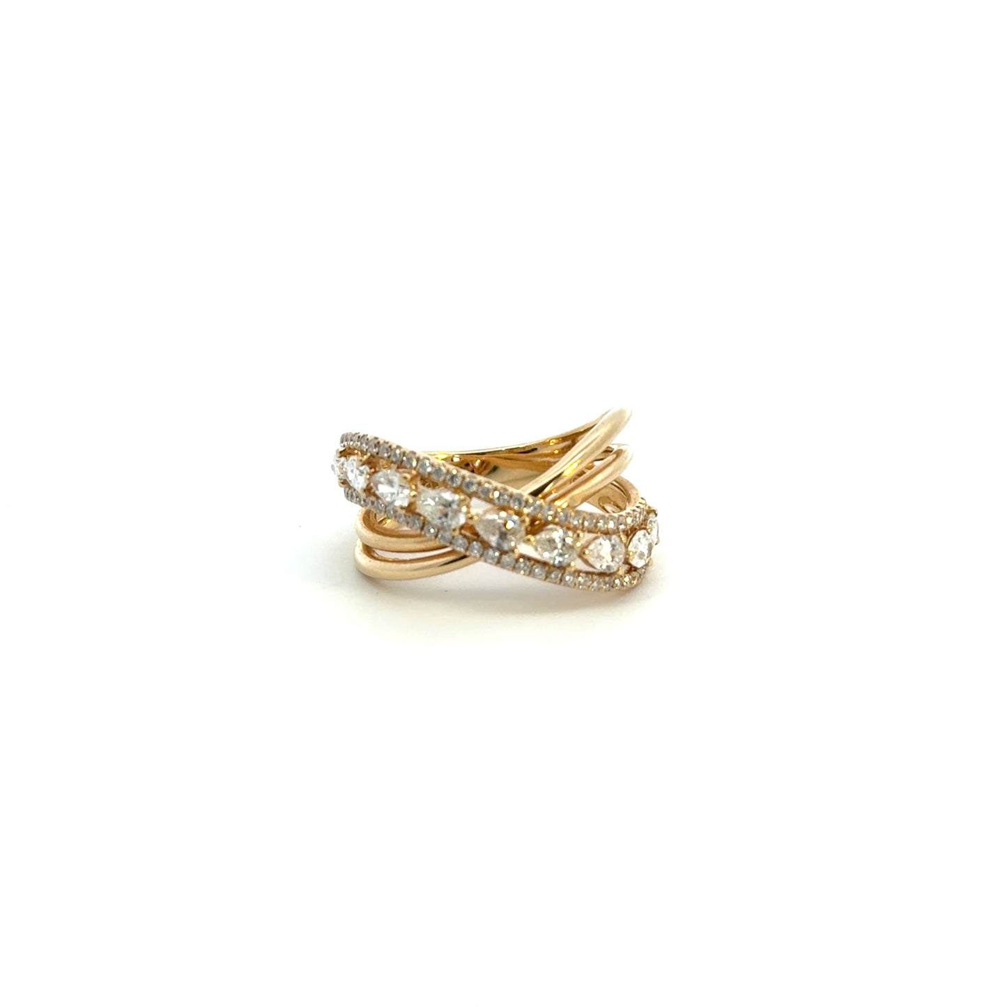 Anillo cruzado doble 9 diamantes pera