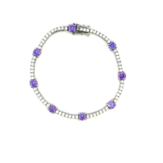 Pulsera plata tennis circonias moradas