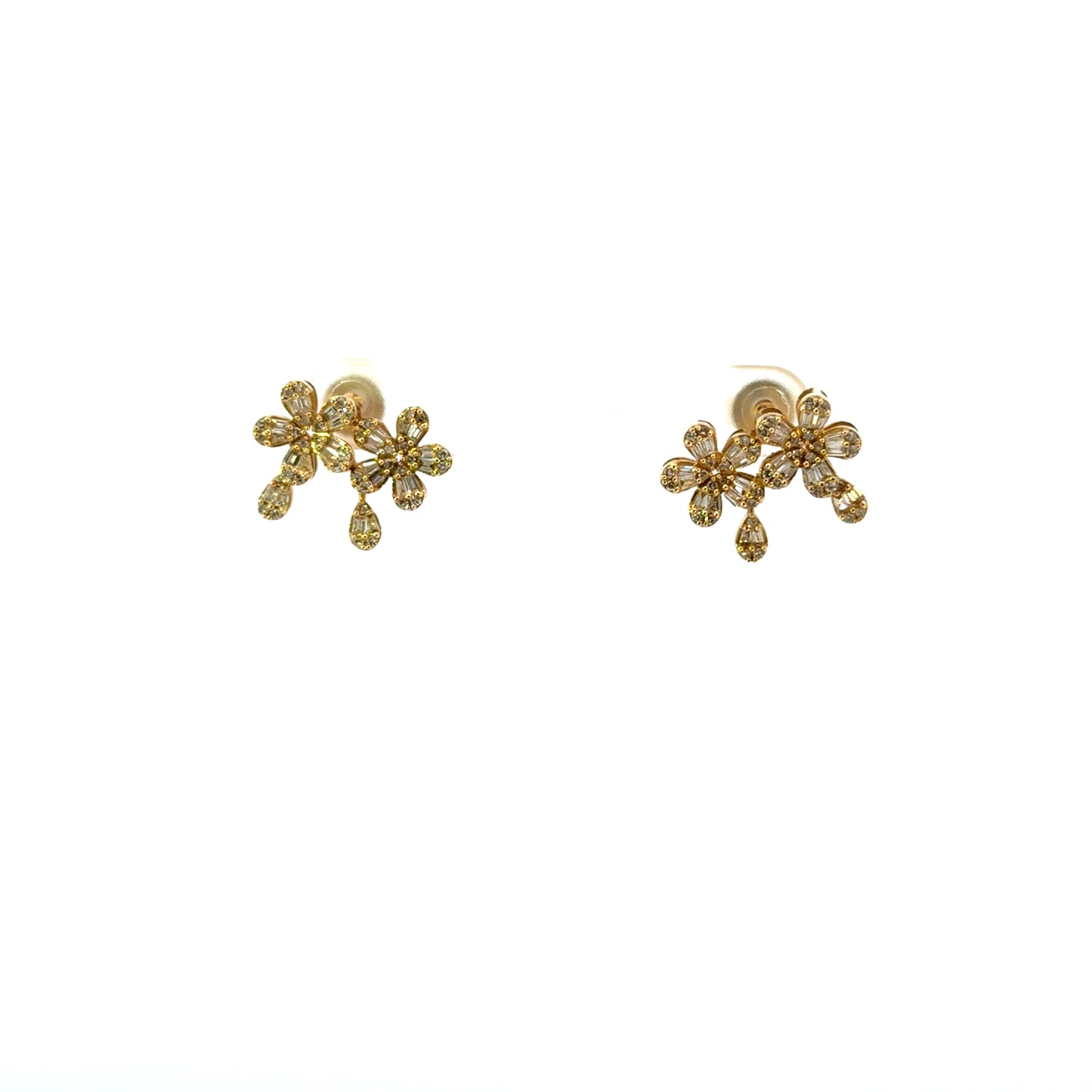 Aretes doble flor gota colgante