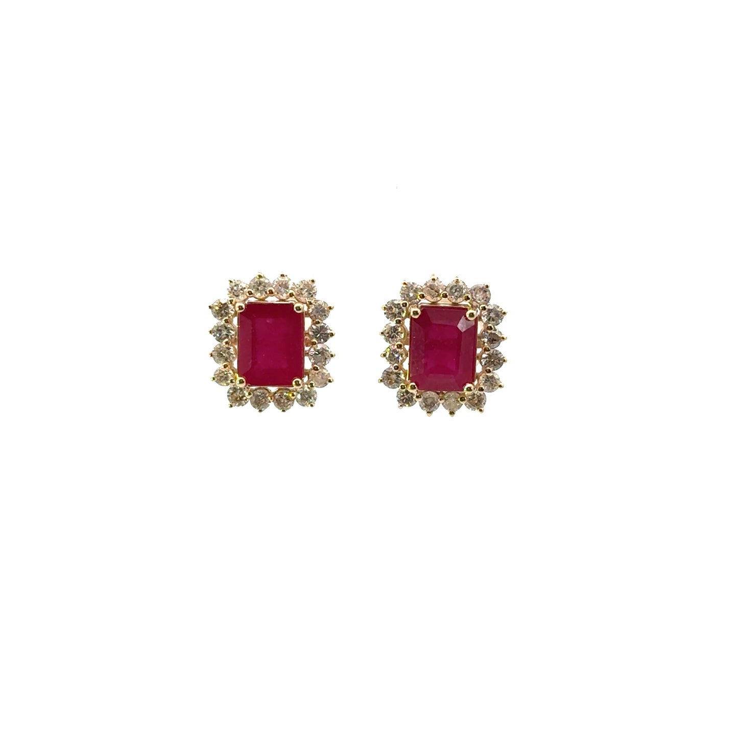 Aretes rubí halo de diamantes