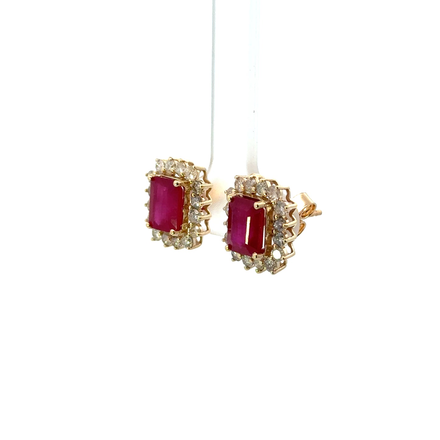 Aretes rubí halo de diamantes