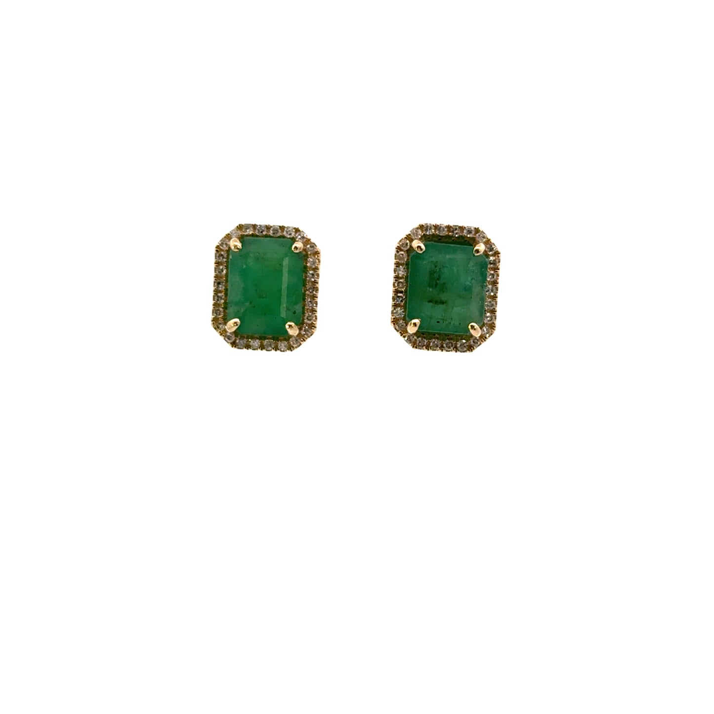 Aretes esmeralda clásico con halo de diamantes