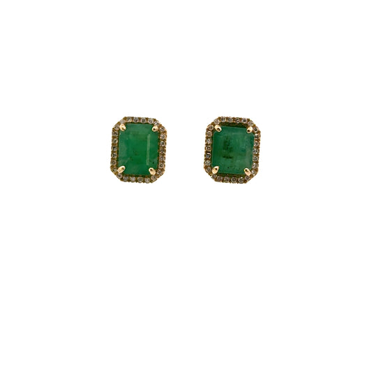 Aretes esmeralda clásico con halo de diamantes