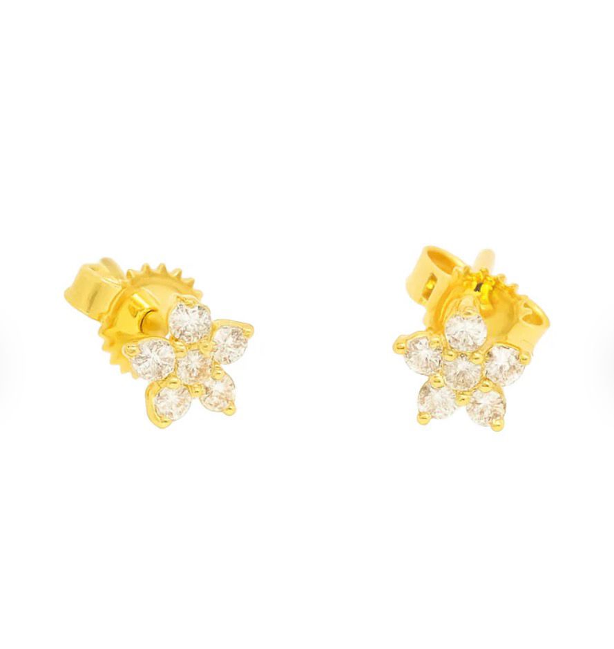 Aretes flor diamante oro amarillo