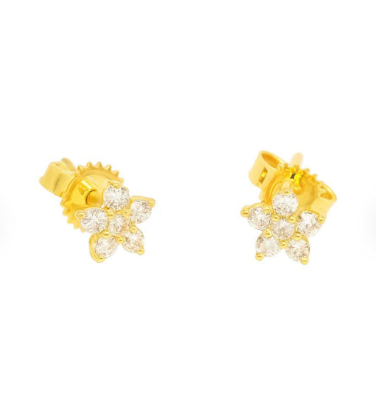 Aretes flor diamante oro amarillo