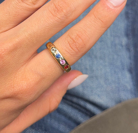 Anillo dona 5 zafiros de colores