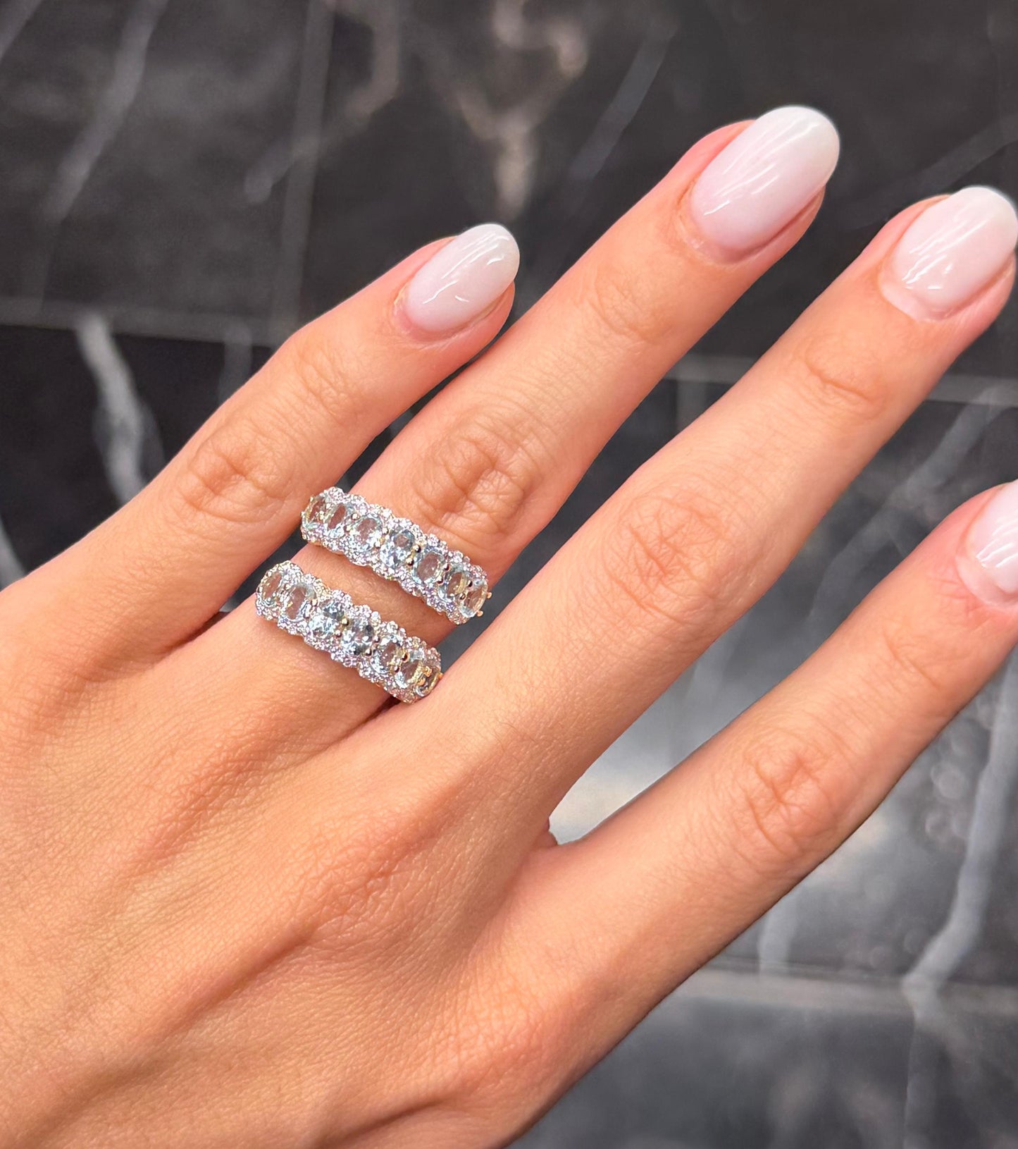 Anillo doble aguamarina y brillantes