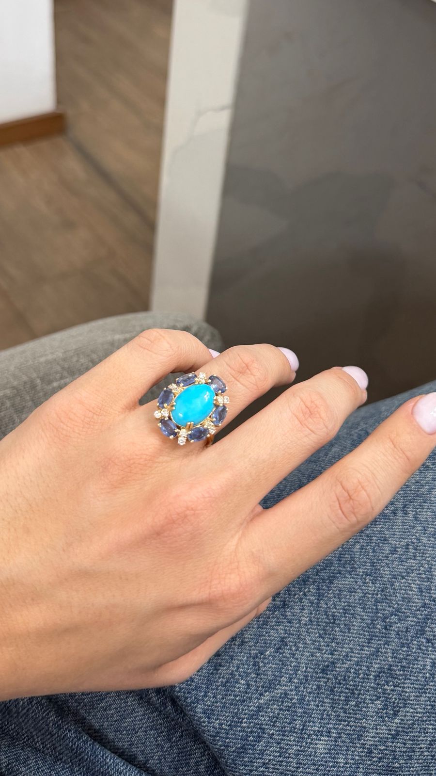 Anillo turquesa grande ovalada