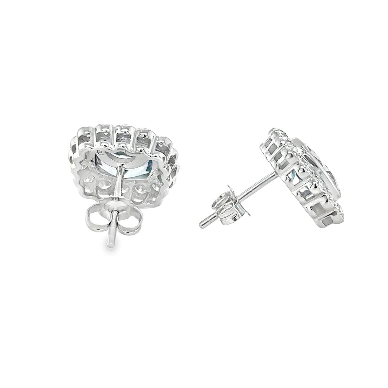 Aretes de aguamarina halo de bisel