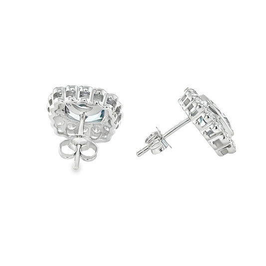 Aretes de aguamarina halo de bisel
