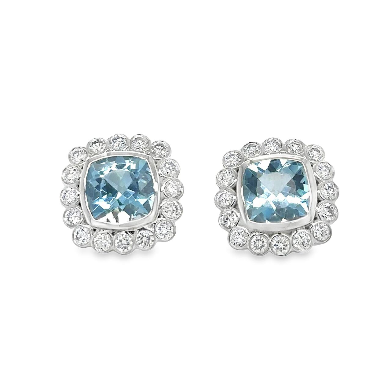 Aretes de aguamarina halo de bisel