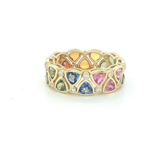 Anillo Multisapphire triangular completo