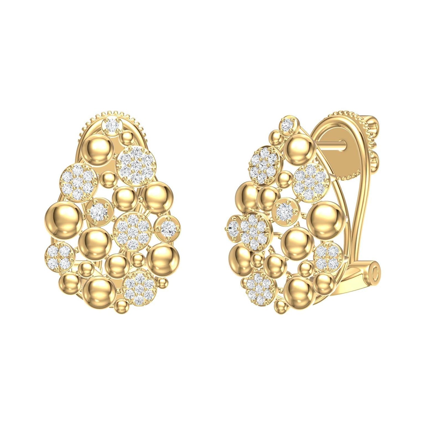 Aretes pilar círculos de oro y pave