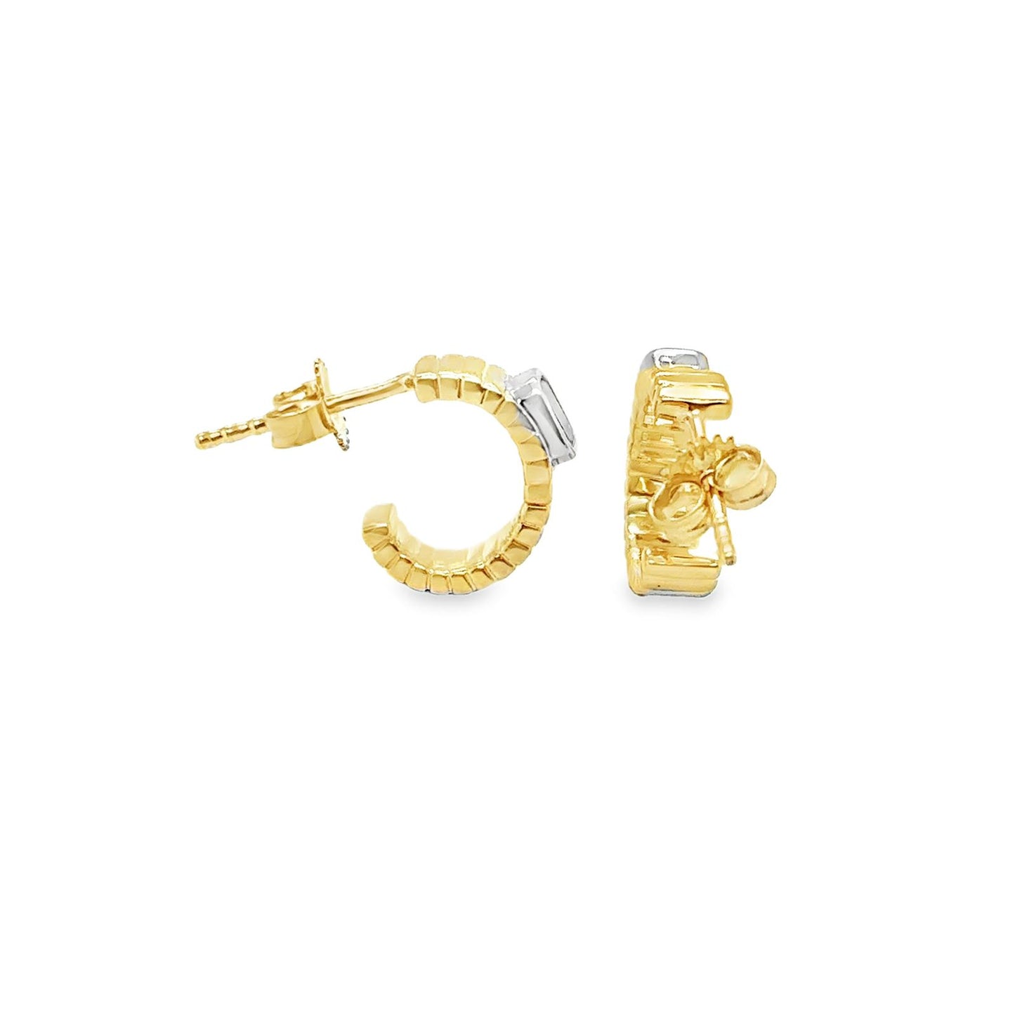 Mini arracadas diamante corte Esmeralda dos tonos