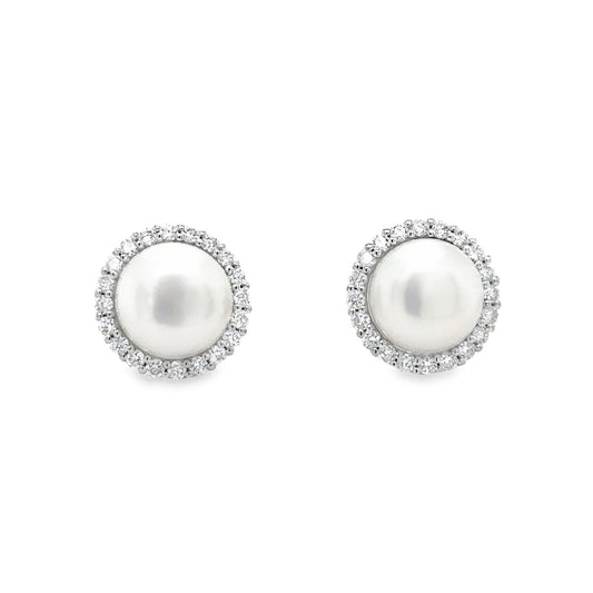 Aretes de perla cultivada con halo de diamantes