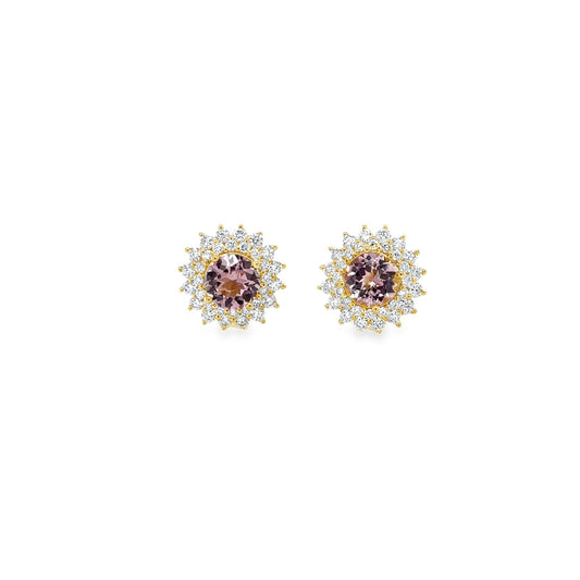 Aretes turmalina rosa con doble halo de diamantes