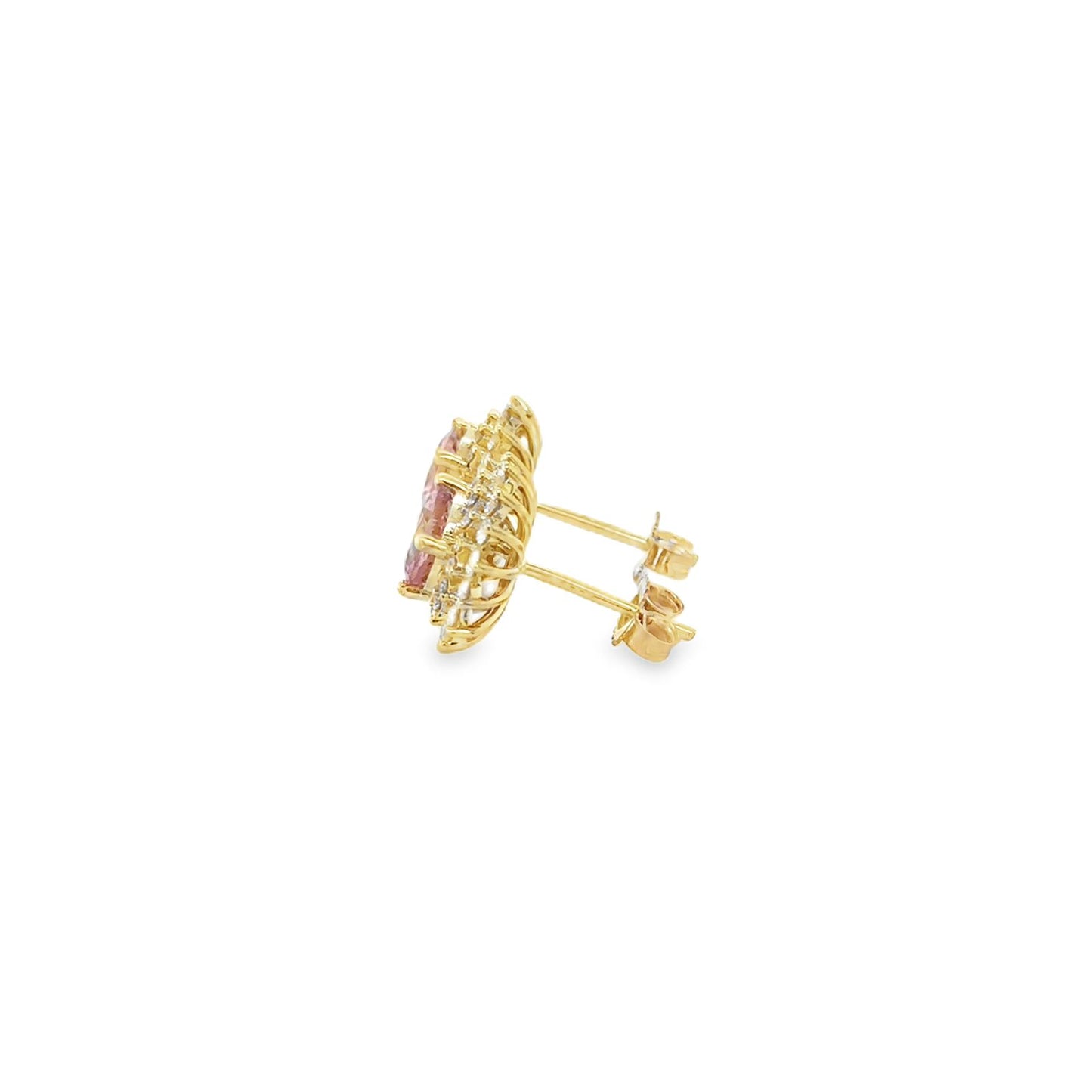 Aretes turmalina rosa con doble halo de diamantes